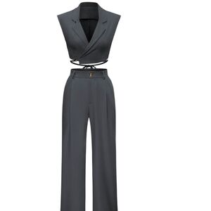 Notched Lapel Tie Vest and straight leg suit pants